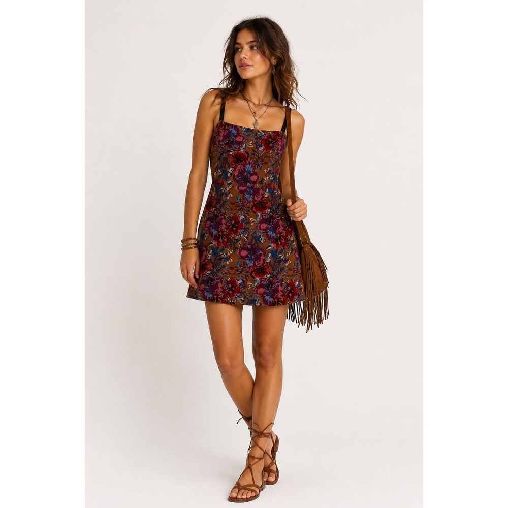 Urban Outfitters Austin Floral Tapestry Mini Dress Small Jacquard Boho Indie Y2K